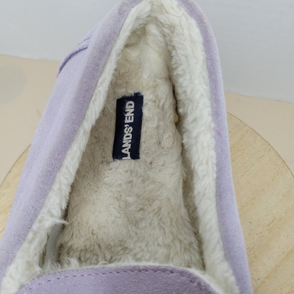Lands End Womens Moccasin Slippers Lavender Suede Fuzzy Lined Size 9 - Picture 6 of 11